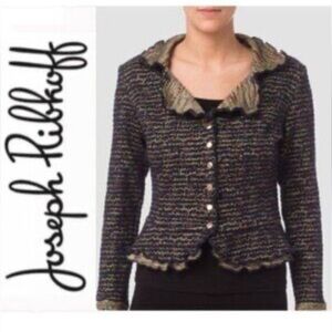 Joseph Ribkoff Women’s Button Front Ruffle Blazer. Multi coloured. Size 16